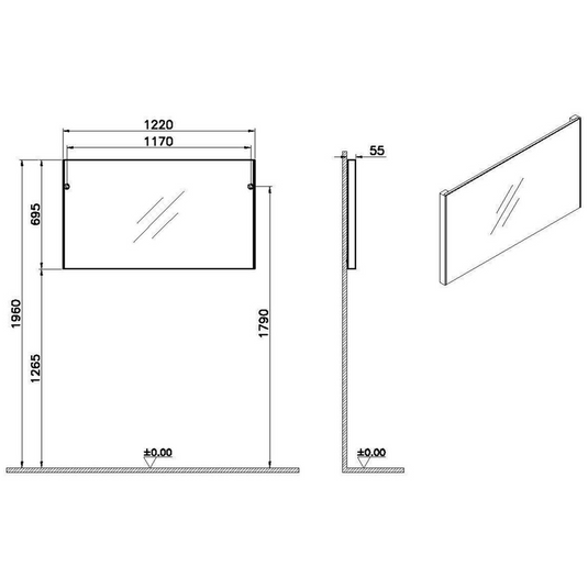 VitrA 1220x695mm Rectangular Mirror - Brushed Chrome - 66908 - Envy Bathrooms Ltd