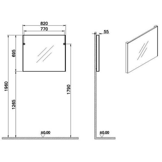 VitrA 820x695mm Rectangular Mirror - Brushed Chrome - 66906 - Envy Bathrooms Ltd