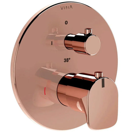 Vitra Root Built-In 2-Outlet Dual Handle Round Thermostatic Concealed Shower Plate - Copper - Envy Bathrooms Ltd