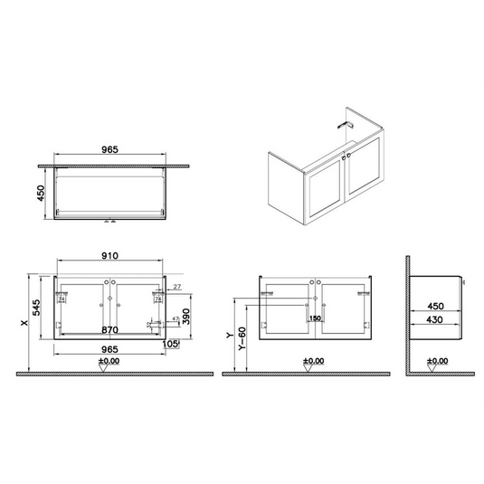 VitrA Root Classic 100cm 2 Door Washbasin Unit | Matt Retro Green | 68439 - Envy Bathrooms Ltd