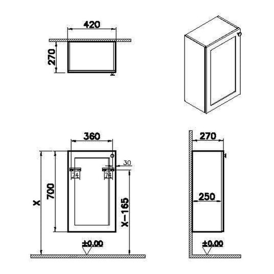 VitrA Root Classic 40cm 1 Door Slim Lower/Base Unit (LH Hinge) | Matt Light Grey | 68560 - Envy Bathrooms Ltd
