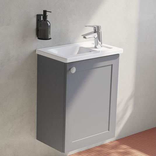 VitrA Root Classic 40cm 1 Door Wall Hung Slim Washbasin Unit (RH Hinge) | Matt Grey | 68386 - Envy Bathrooms Ltd