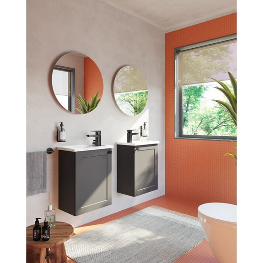 VitrA Root Classic 40cm 1 Door Wall Hung Slim Washbasin Unit (RH Hinge) | Matt Graphite | 68388 - Envy Bathrooms Ltd