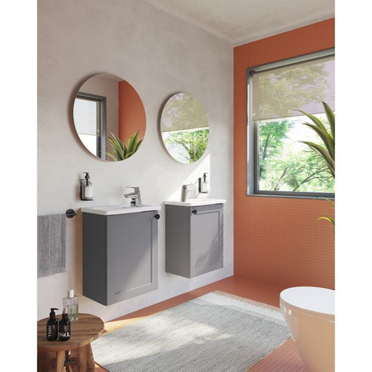 VitrA Root Classic 40cm 1 Door Wall Hung Slim Washbasin Unit (RH Hinge) | Matt Grey | 68386 - Envy Bathrooms Ltd