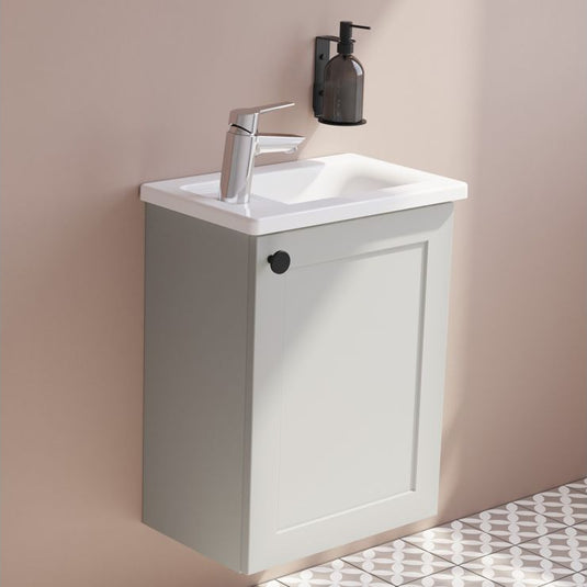 VitrA Root Classic 40cm 1 Door Wall Hung Slim Washbasin Unit (RH Hinge) | Matt Light Grey | 68385 - Envy Bathrooms Ltd