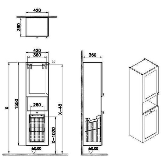 VitrA Root Classic 40cm 2 Door Semi-Tall Unit With Laundry Basket (LH Hinge) | Matt Fjord Green | 68520 - Envy Bathrooms Ltd