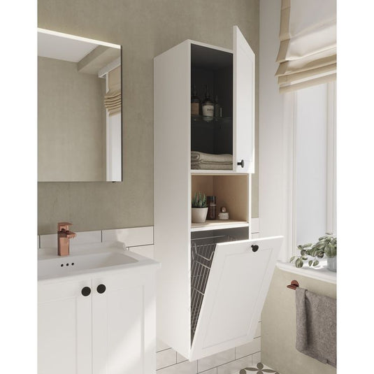 VitrA Root Classic 40cm 2 Door Semi-Tall Unit With Laundry Basket (RH Hinge) | Matt White | 68524 - Envy Bathrooms Ltd