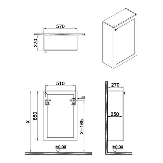 VitrA Root Classic 55cm 1 Door Slim Lower/Base Unit (RH Hinge) | Matt Light Grey | 68581 - Envy Bathrooms Ltd