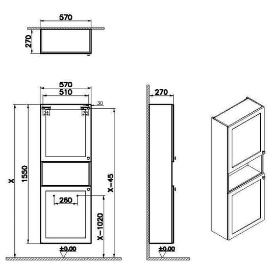 VitrA Root Classic 55cm 2 Door Semi-Tall Unit (LH Hinge) | Matt Fjord Green | 68534 - Envy Bathrooms Ltd