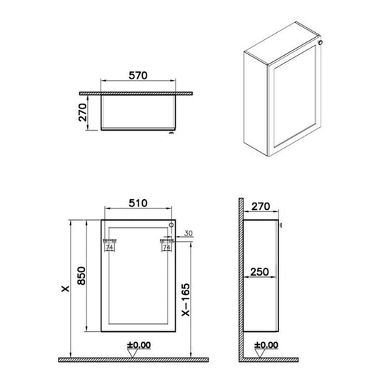VitrA Root Classic 55cm 1 Door Slim Lower/Base Unit (LH Hinge) | Matt Light Grey | 68574 - Envy Bathrooms Ltd