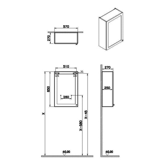 VitrA Root Classic 60cm 1 Door Upper/Wall Unit (LH Hinge) | Matt Light Grey | 68588 - Envy Bathrooms Ltd