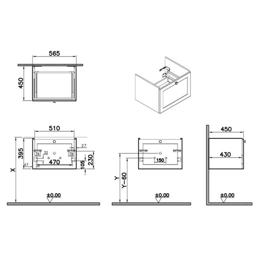 VitrA Root Classic 60cm 1 Drawer Washbasin Unit | Matt Retro Green | 68453 - Envy Bathrooms Ltd