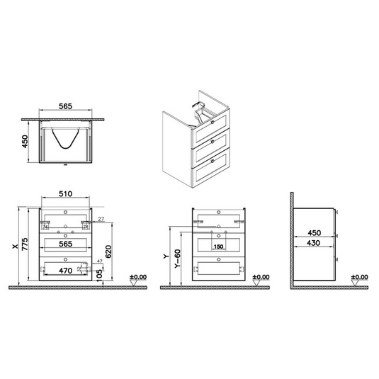 VitrA Root Classic 60cm 3 Drawer Washbasin Unit | Matt Retro Green | 68495 - Envy Bathrooms Ltd