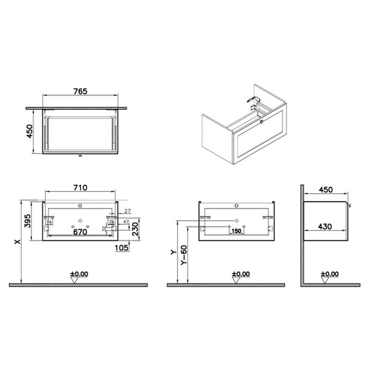 VitrA Root Classic 80cm 1 Drawer Washbasin Unit | Matt Fjord Green | 68457 - Envy Bathrooms Ltd