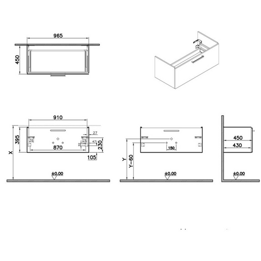 VitrA Root Flat 100cm 1 Drawer Washbasin Unit | High Gloss White | 67932 - Envy Bathrooms Ltd