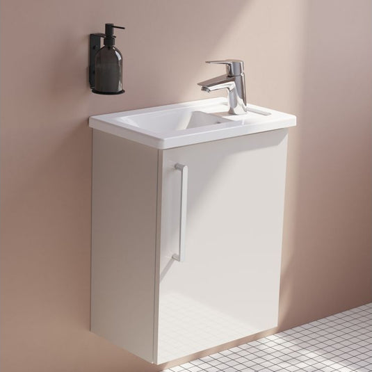 VitrA Root Flat 40cm 1 Door Wall Hung Slim Washbasin Unit (RH Hinge) | Bright Sahara Beige | 67825 - Envy Bathrooms Ltd