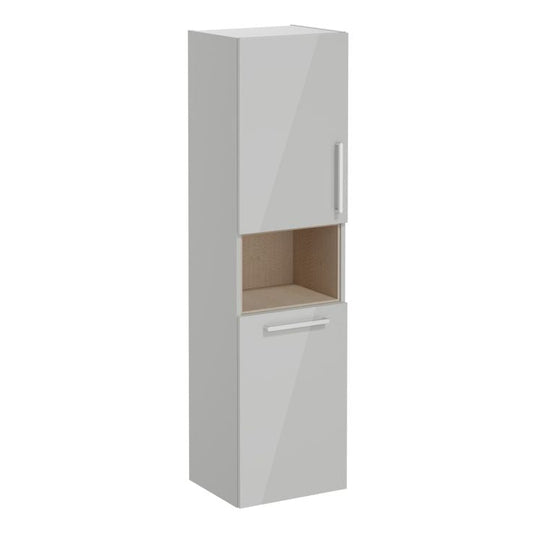 VitrA Root Flat 40cm 2 Door Semi-Tall Unit w/Laundry Basket (LH Hinge) | Shiny Pearl Grey | 66239 - Envy Bathrooms Ltd
