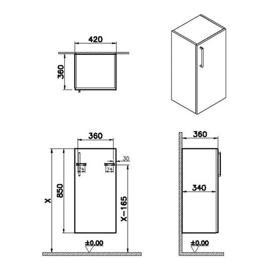 VitrA Root Flat 40cm 1 Door Lower/Base Unit (RH Hinge) | Cordoba | 68033 - Envy Bathrooms Ltd