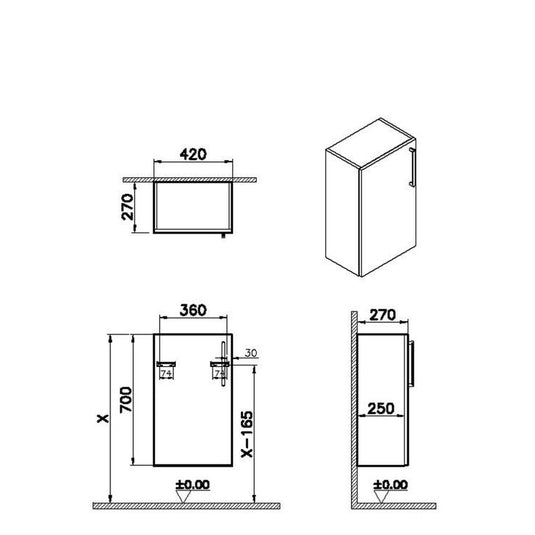 VitrA Root Flat 40cm 1 Door Slim Lower/Base Unit (LH Hinge) | High Gloss White | 66219 - Envy Bathrooms Ltd