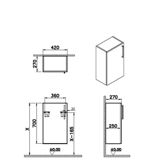 VitrA Root Flat 40cm 1 Door Slim Lower/Base Unit (LH Hinge) | Walnut | 66216 - Envy Bathrooms Ltd