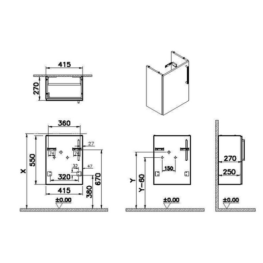 VitrA Root Flat 40cm 1 Door Wall Hung Slim Washbasin Unit (LH Hinge) | Matt Rock Grey | 67816 - Envy Bathrooms Ltd