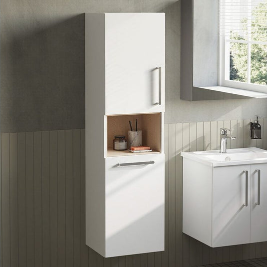 VitrA Root Flat 40cm 2 Door Semi-Tall Unit With Laundry Basket (LH Hinge) | High Gloss White | 66237 - Envy Bathrooms Ltd