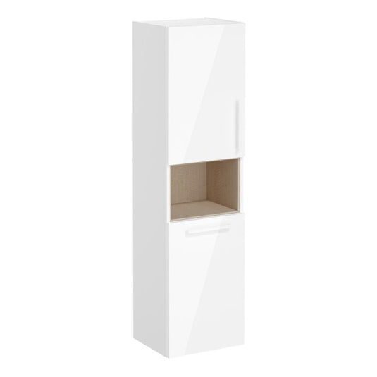 VitrA Root Flat 40cm 2 Door Semi-Tall Unit With Laundry Basket (LH Hinge) | High Gloss White | 66237 - Envy Bathrooms Ltd
