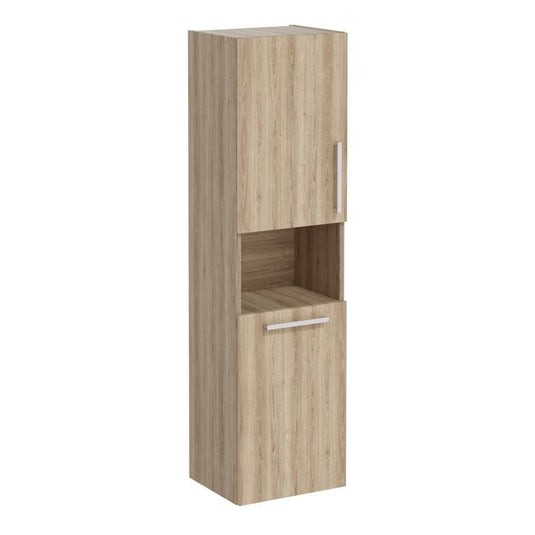 VitrA Root Flat 40cm 2 Door Semi-Tall Unit With Laundry Basket (LH Hinge) | Natural Oak | 66235 - Envy Bathrooms Ltd