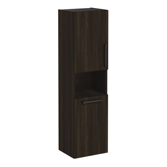 VitrA Root Flat 40cm 2 Door Semi-Tall Unit With Laundry Basket (LH Hinge) | Walnut | 66234 - Envy Bathrooms Ltd