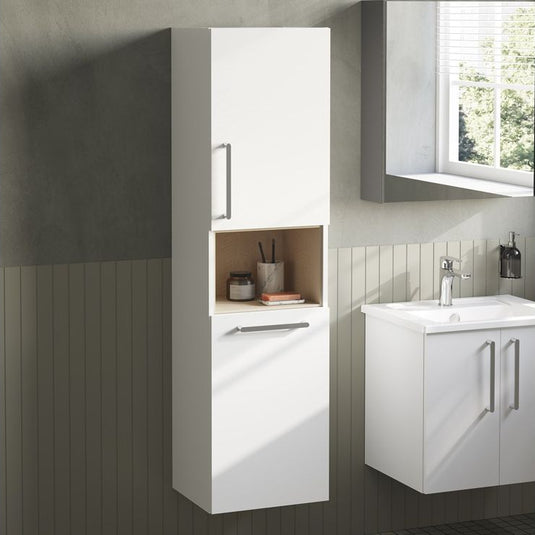 VitrA Root Flat 40cm 2 Door Semi-Tall Unit With Laundry Basket (RH Hinge) | High Gloss White | 66231 - Envy Bathrooms Ltd