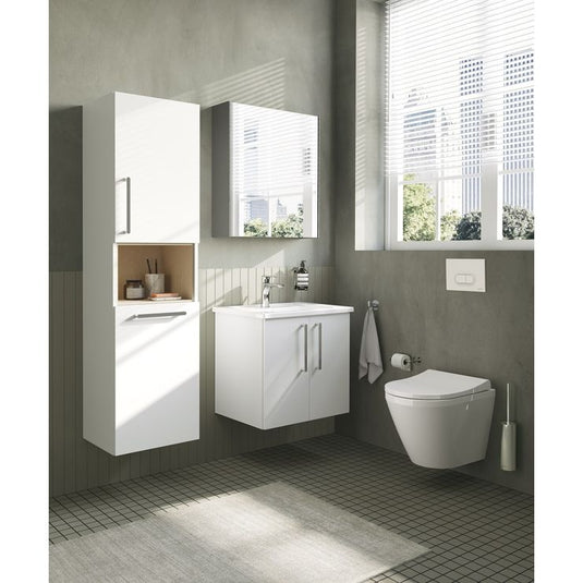 VitrA Root Flat 40cm 2 Door Semi-Tall Unit With Laundry Basket (RH Hinge) | High Gloss White | 66231 - Envy Bathrooms Ltd