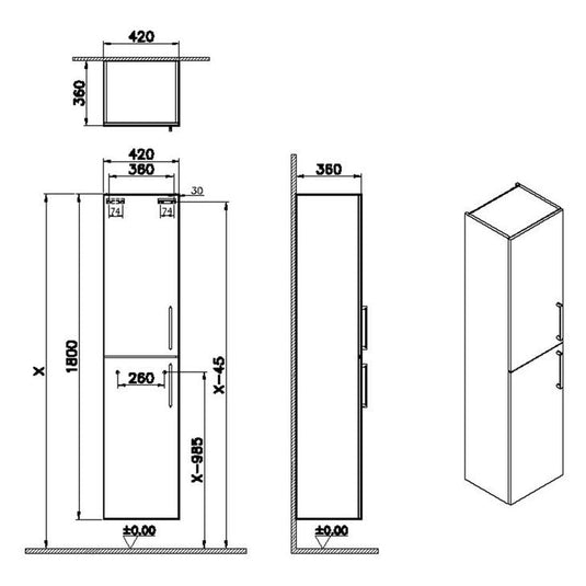 VitrA Root Flat 40cm 2 Door Tall Unit (LH Hinge) | Matt Dark Blue | 68004 - Envy Bathrooms Ltd