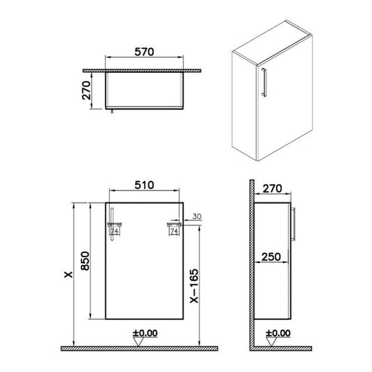 VitrA Root Flat 55cm 1 Door Slim Lower/Base Unit (RH Hinge) | Natural Oak | 66493 - Envy Bathrooms Ltd