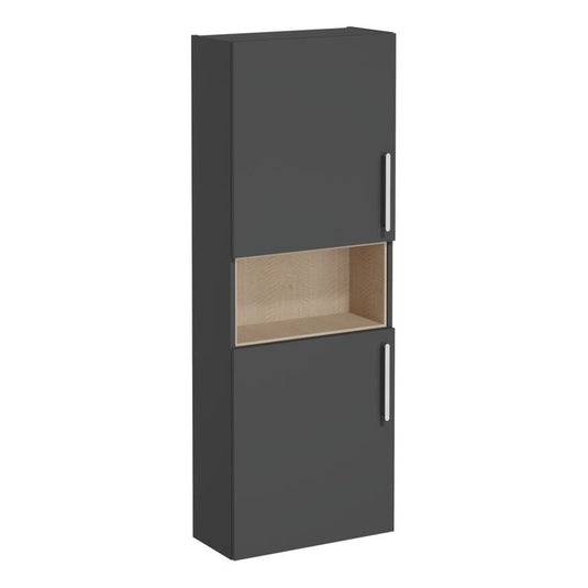 VitrA Root Flat 55cm 2 Door Semi-Tall Unit (LH Hinge) | Matt Storm Grey | 68015 - Envy Bathrooms Ltd