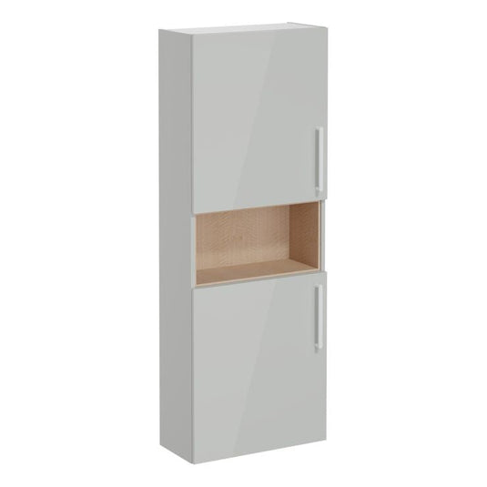 VitrA Root Flat 55cm 2 Door Semi-Tall Unit (LH Hinge) | Shiny Pearl Grey | 66251 - Envy Bathrooms Ltd