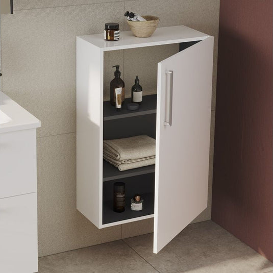 VitrA Root Flat 55cm 1 Door Slim Lower/Base Unit (RH Hinge) | High Gloss White | 66495 - Envy Bathrooms Ltd