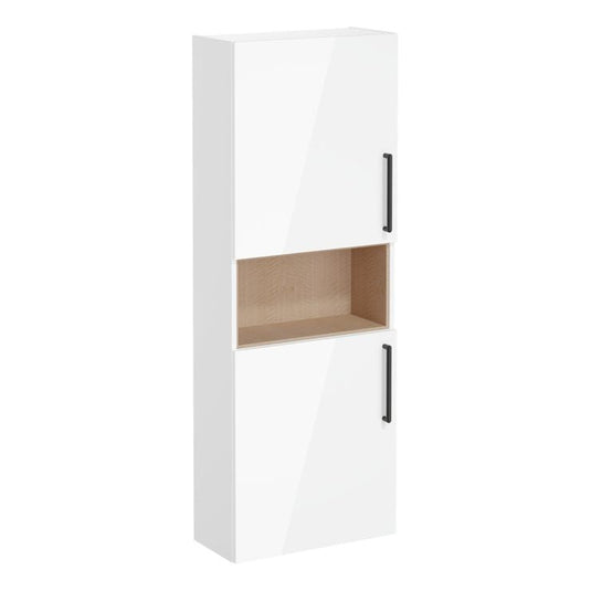 VitrA Root Flat 55cm 2 Door Semi-Tall Unit (LH Hinge) | High Gloss White | 66249 - Envy Bathrooms Ltd