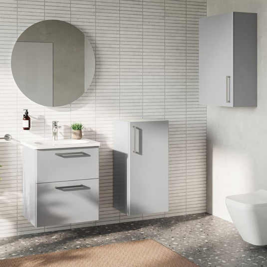 VitrA Root Flat 60cm 1 Door Upper/Wall Unit (LH Hinge) | Shiny Pearl Grey | 66515 - Envy Bathrooms Ltd