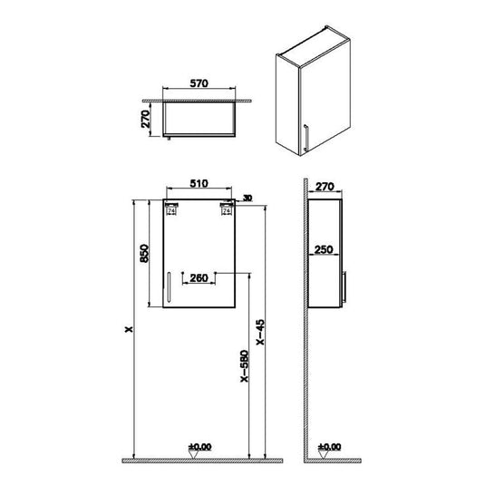 VitrA Root Flat 60cm 1 Door Upper/Wall Unit (RH Hinge) | Walnut | 66504 - Envy Bathrooms Ltd