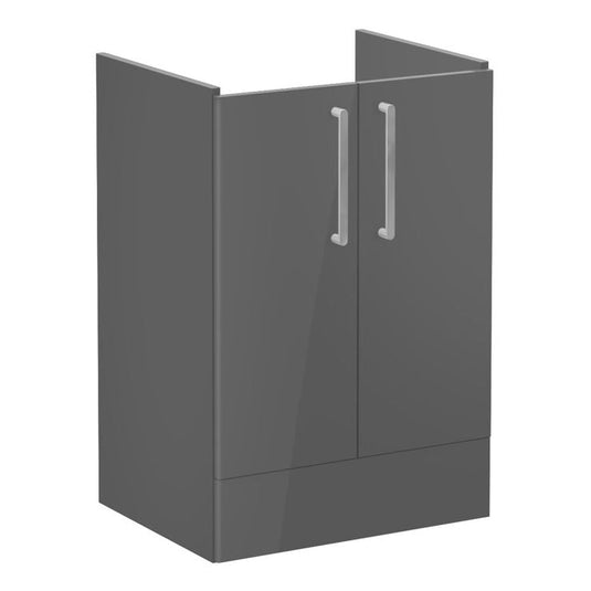 VitrA Root Flat 60cm 2 Door Floor Standing Washbasin Unit | Anthracite High Gloss | 67904 - Envy Bathrooms Ltd