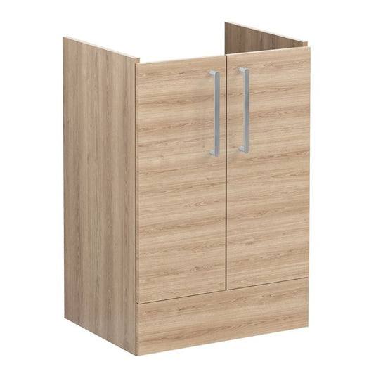 VitrA Root Flat 60cm 2 Door Floor Standing Washbasin Unit | Natural Oak | 67909 - Envy Bathrooms Ltd