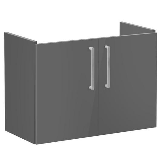 VitrA Root Flat 80cm 2 Door Wall Hung Slim Washbasin Unit | Anthracite High Gloss | 67844 - Envy Bathrooms Ltd