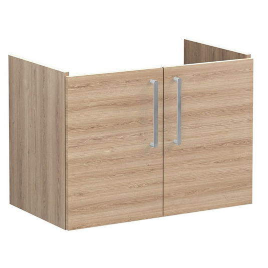 VitrA Root Flat 80cm 2 Door Wall Hung Washbasin Unit | Natural Oak | 67889 - Envy Bathrooms Ltd