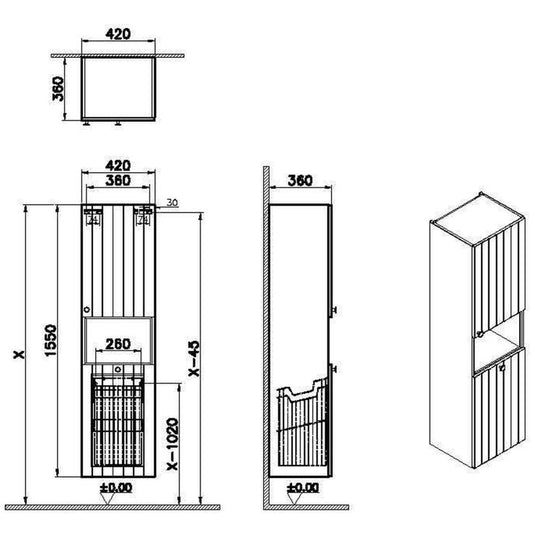 VitrA Root Groove 40cm 2 Door Semi-Tall Unit With Laundry Basket (RH Hinge) | Matt Graphite | 69104 - Envy Bathrooms Ltd