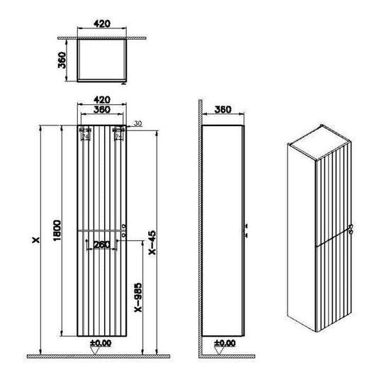 VitrA Root Groove 40cm 2 Door Tall Unit (LH Hinge) | Matt Light Grey | 69087 - Envy Bathrooms Ltd