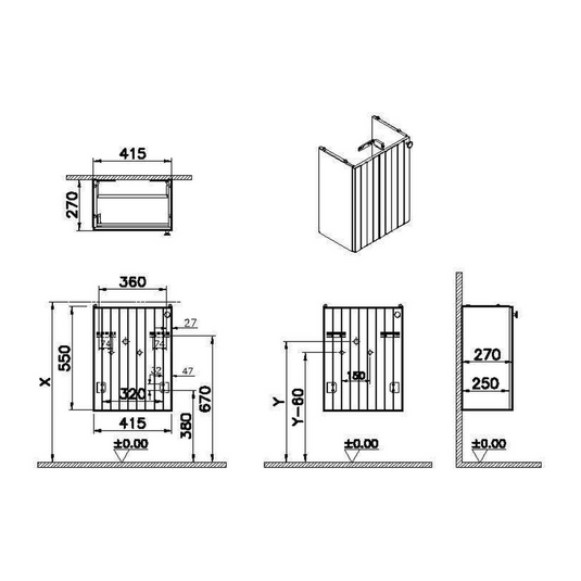 VitrA Root Groove 40cm 1 Door Wall Hung Slim Washbasin Unit (LH Hinge) | Matt Graphite | 68957 - Envy Bathrooms Ltd