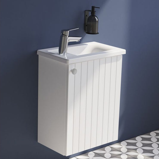 VitrA Root Groove 40cm 1 Door Wall Hung Slim Washbasin Unit (RH Hinge) | Matt White | 68960 - Envy Bathrooms Ltd