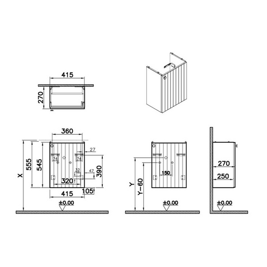 VitrA Root Groove 40cm 1 Door Wall Hung Slim Washbasin Unit (RH Hinge) | Matt Fjord Green | 68963 - Envy Bathrooms Ltd