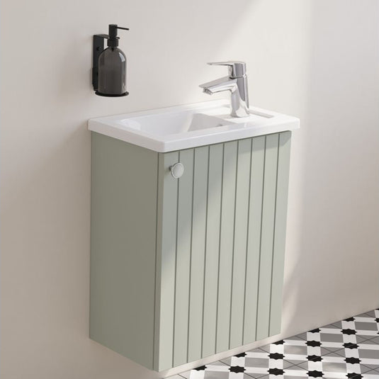 VitrA Root Groove 40cm 1 Door Wall Hung Slim Washbasin Unit (RH Hinge) | Matt Retro Green | 68966 - Envy Bathrooms Ltd