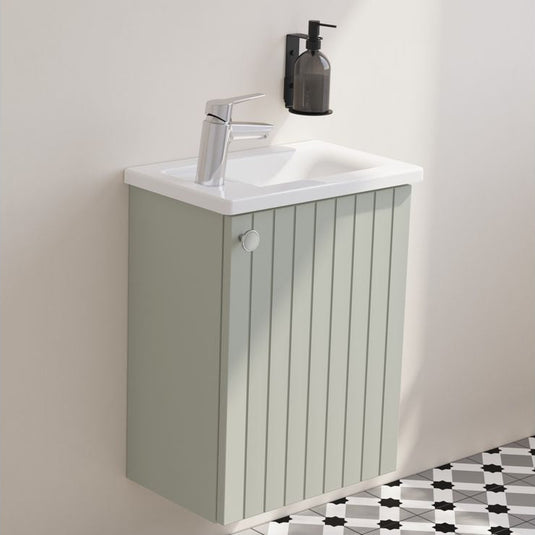 VitrA Root Groove 40cm 1 Door Wall Hung Slim Washbasin Unit (RH Hinge) | Matt Retro Green | 68966 - Envy Bathrooms Ltd